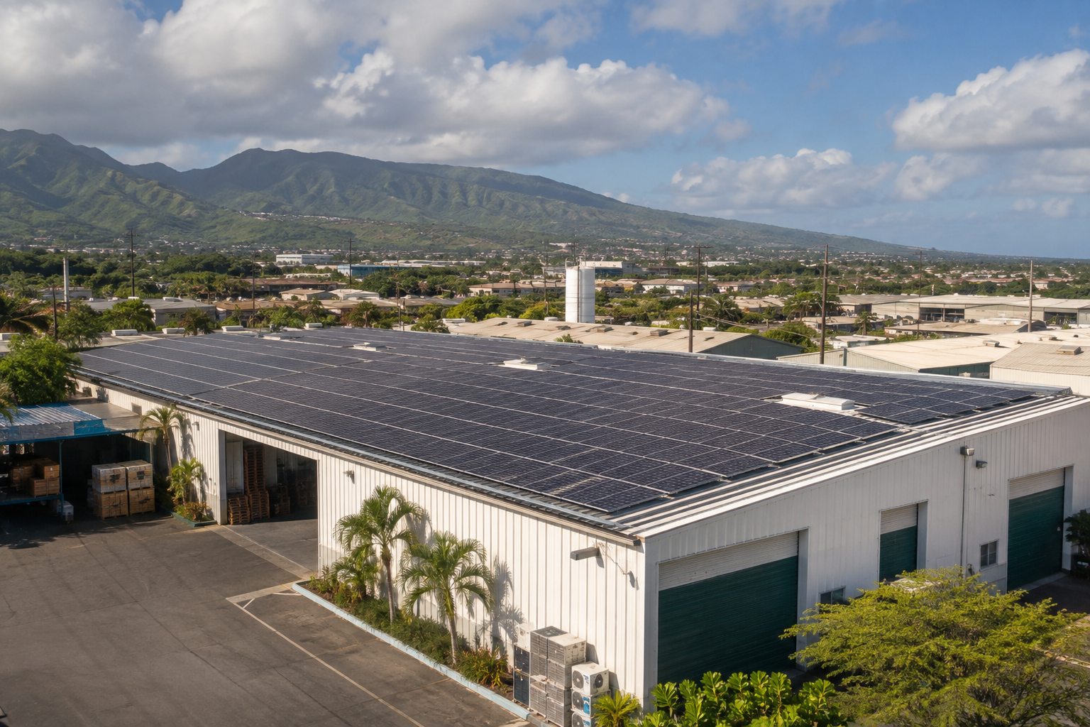 Commercial warehouse with rooftop solar in Hawaii